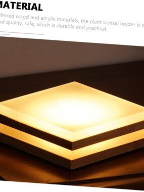LED Square Bedise Table Lamp USB Acrylic Wooden Desk Night Light for Bedroom